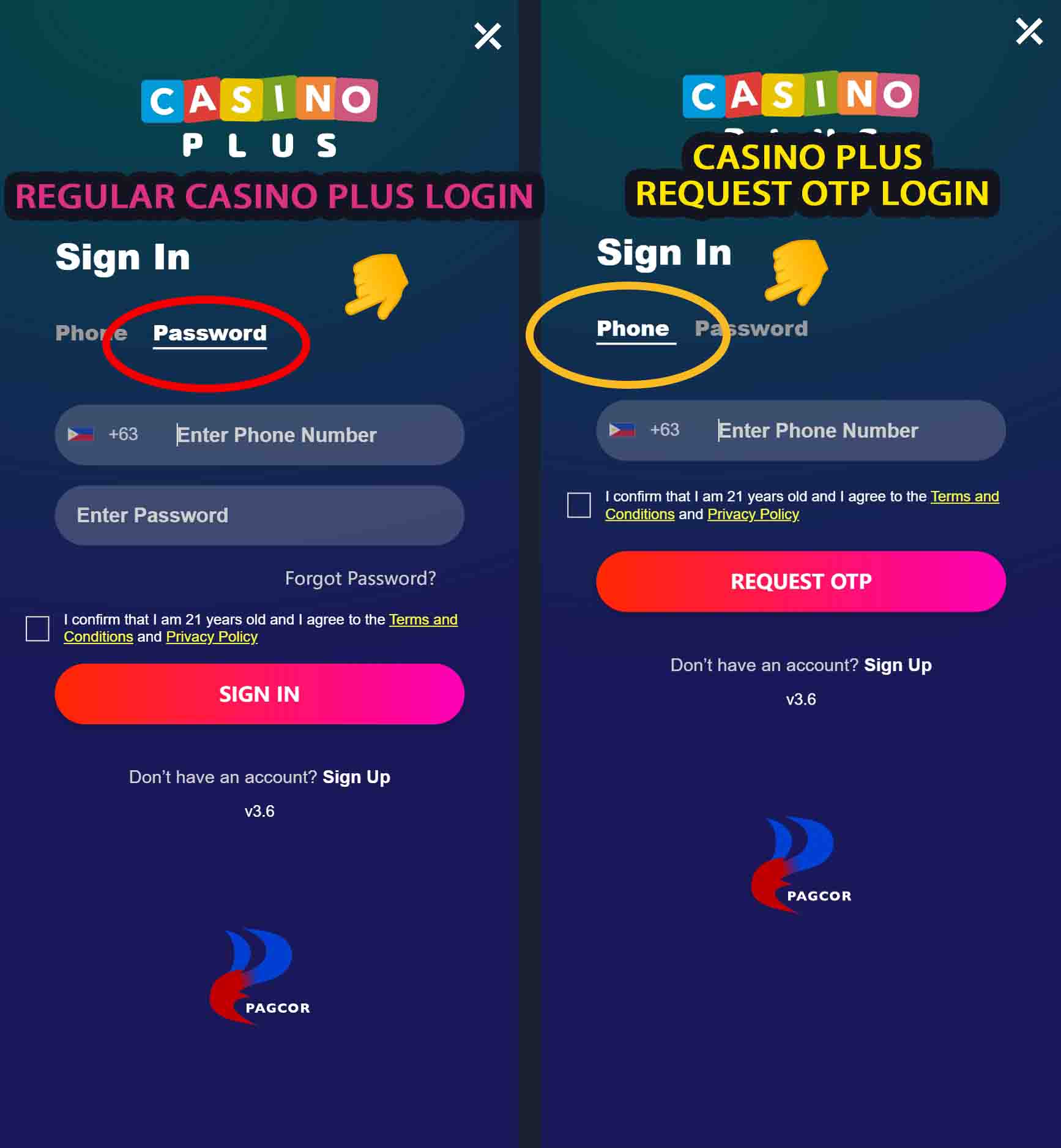 casino plus login step